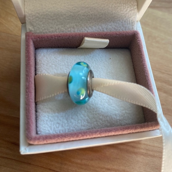 Pandora Charms, Teal Polka Dot MURANO Glass 925 (2 included) - Picture 2 of 4